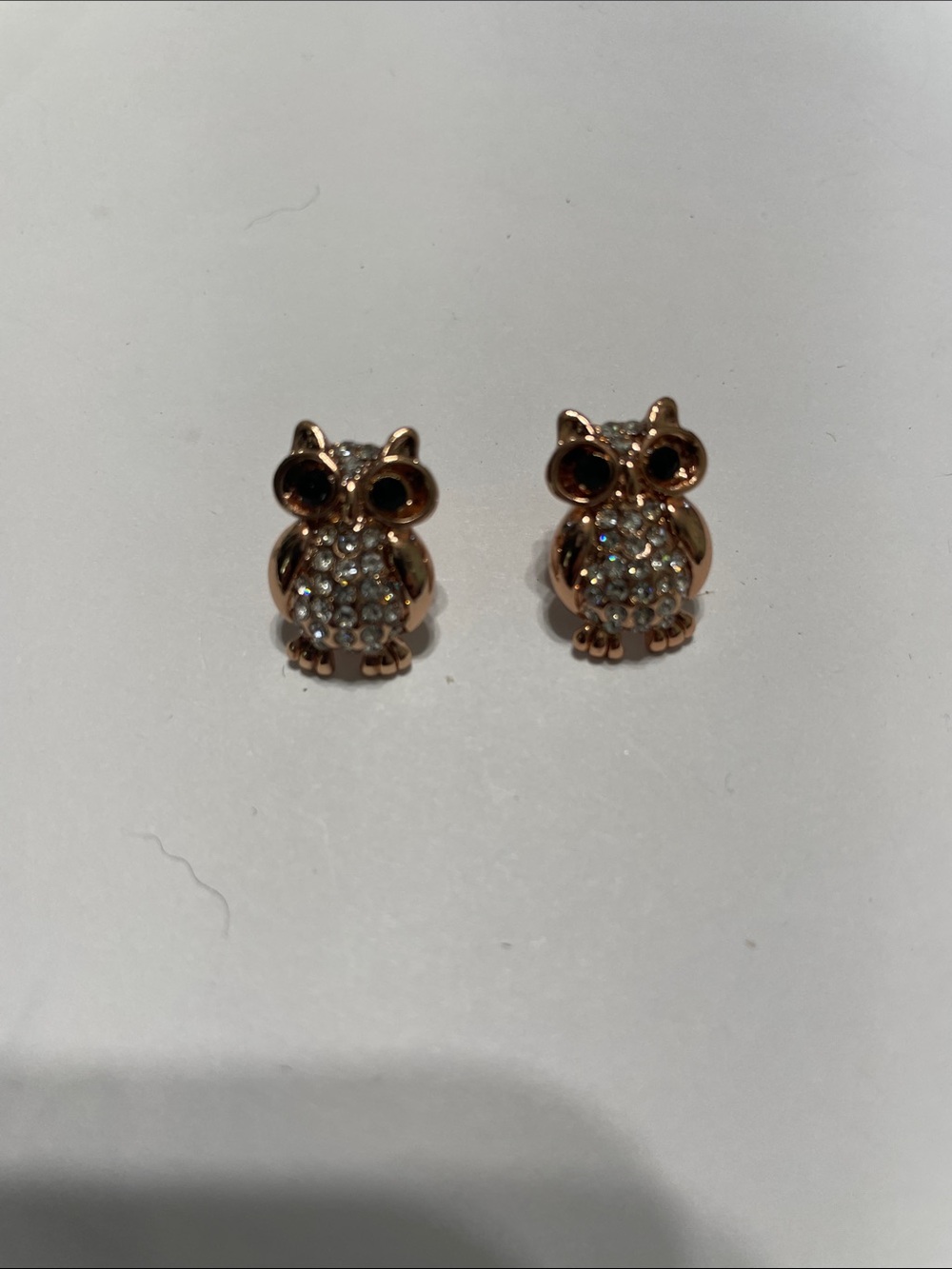 Rose Gold Owl Stud Earrings with Crystal Accents- 18Kt Gold Plated